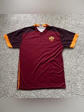 Roma Men's Burgundy and Gold Short-Sleeve Soccer Jersey